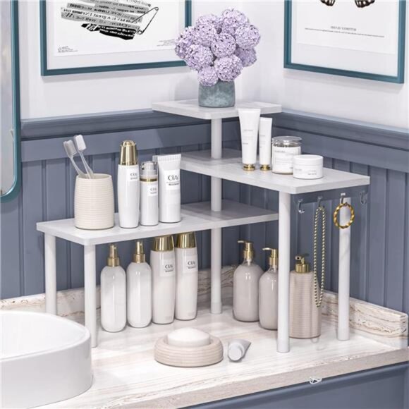 Bathroom Organizer Countertop Corner Shelf,3 Tier Moveable Organizer for Make Up - Picture 3 of 6